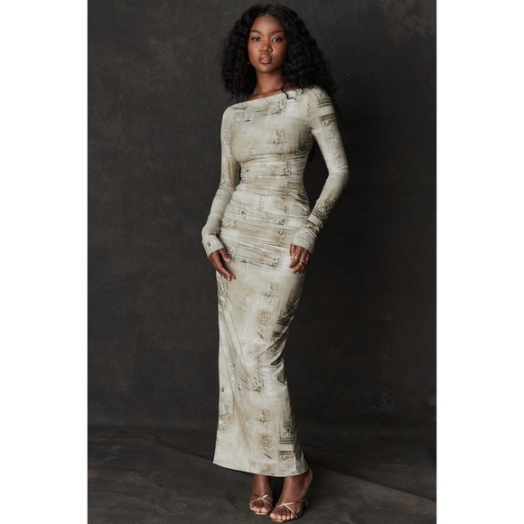 NEW House of CB Lanetta Pale Sage Print Maxi Dress Small - Picture 1 of 17